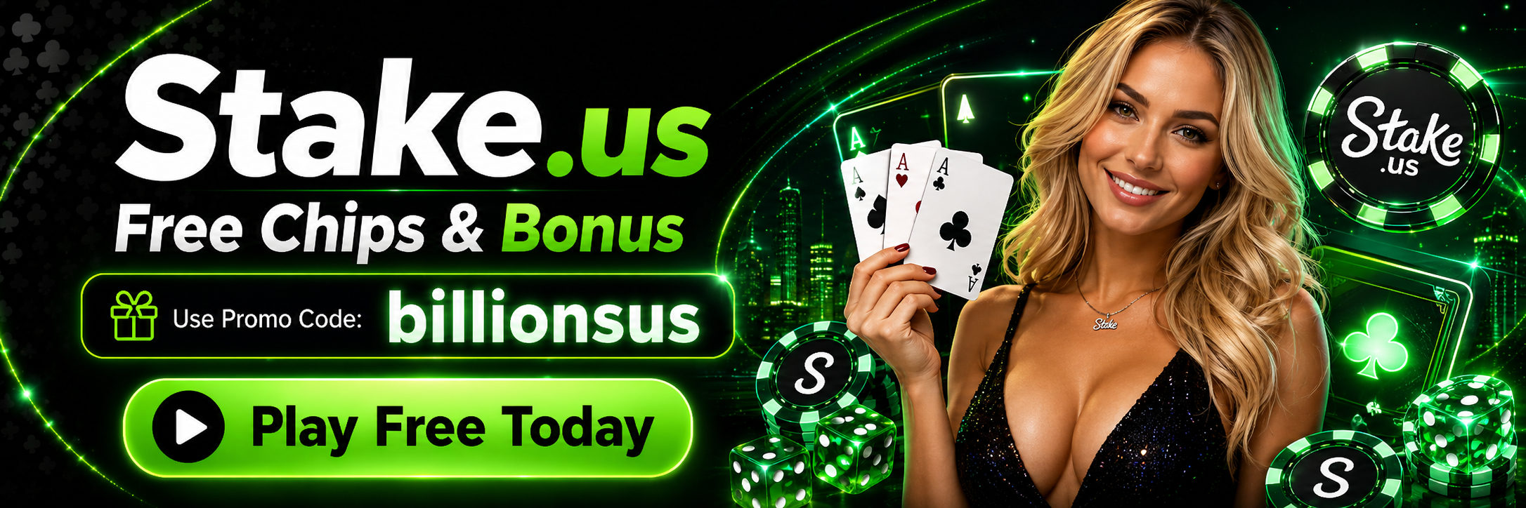 Stake.us free chips and bonus promotion. Use promo code billionsus.